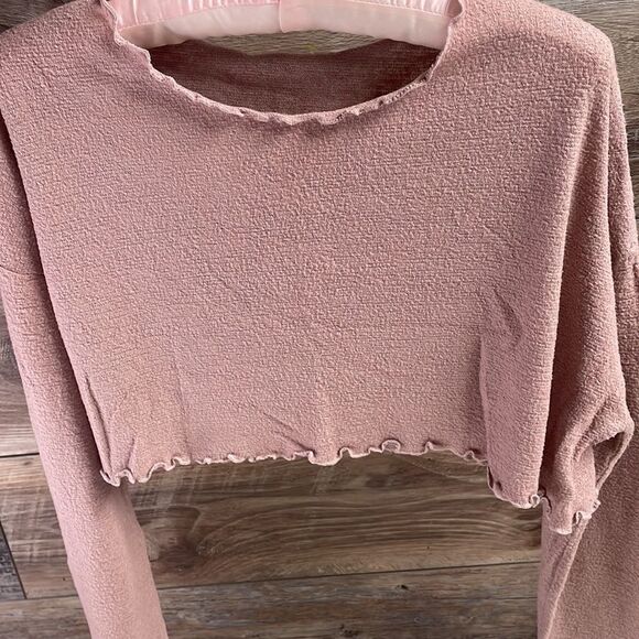 Blue Blush Long Sleeve Crop Top, Size Small, Dusty Rose - Picture 2 of 4